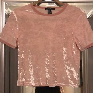 Pink velour top with cap sleeve